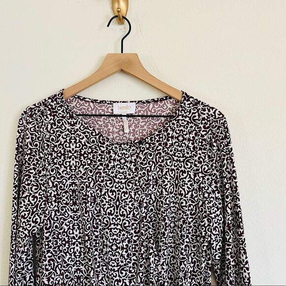 LAUNDRY BY Shelli Segal Women's Brown/White Long Sleeve Blouse Top Size Medium - Picture 5 of 7